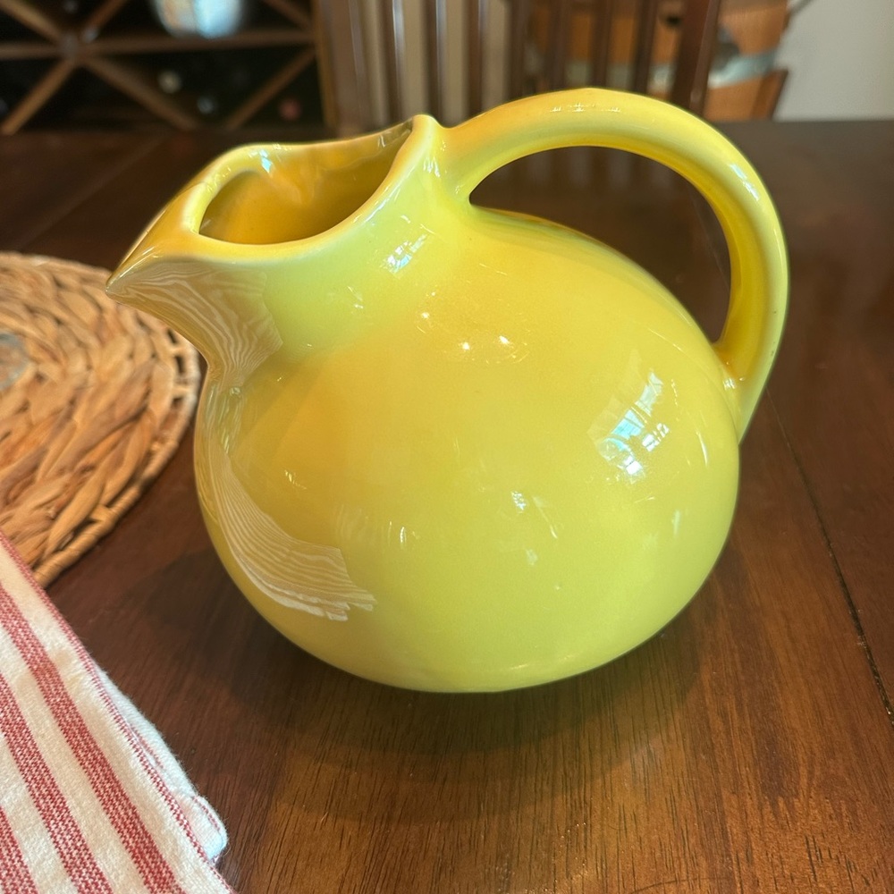 Glossy Yellow Vintage Ball Ceramic Pitcher Jug for Dining & Serving USA
